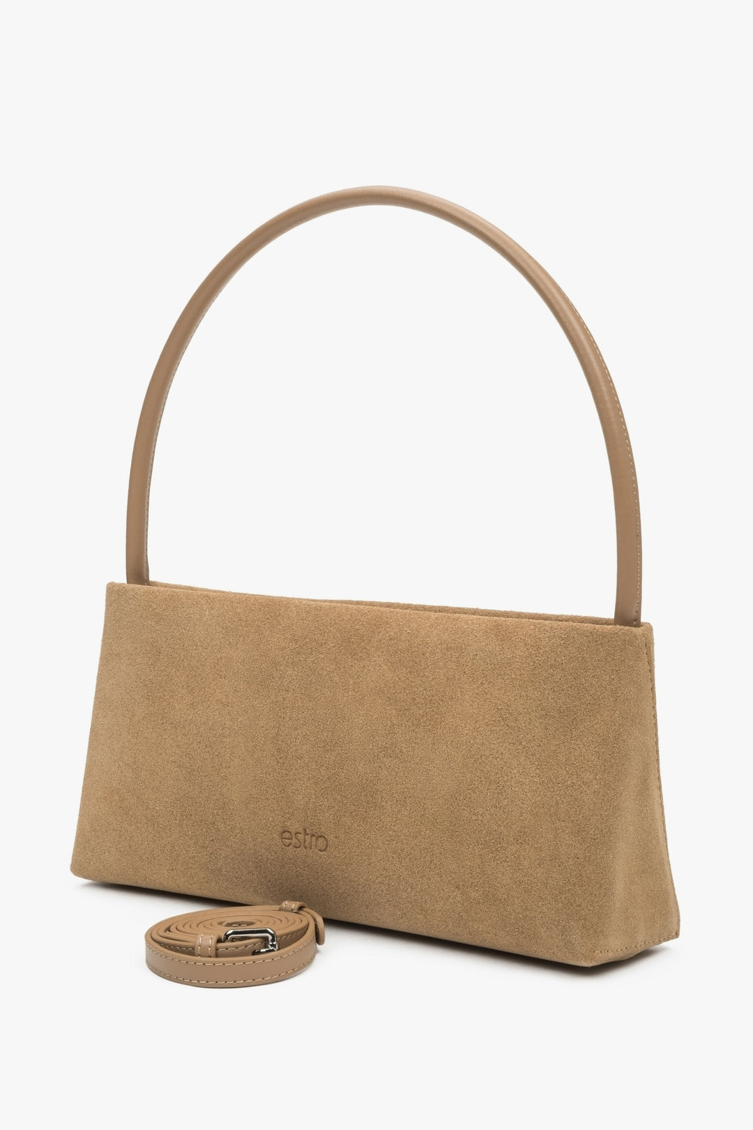 Beige Umhängetasche von Estro aus natürlichem Veloursleder.