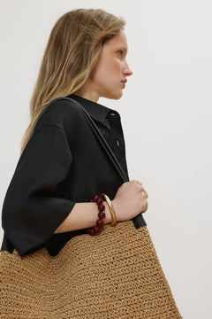 Beige Damen-Shopper-Tasche aus Stroh mit verstärkten Henkeln Estro ER00117861