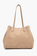 Beige Damen-Shopper-Tasche aus Veloursleder Vorderansicht