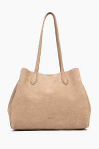 Beige Damen-Shopper-Tasche aus Veloursleder Vorderansicht