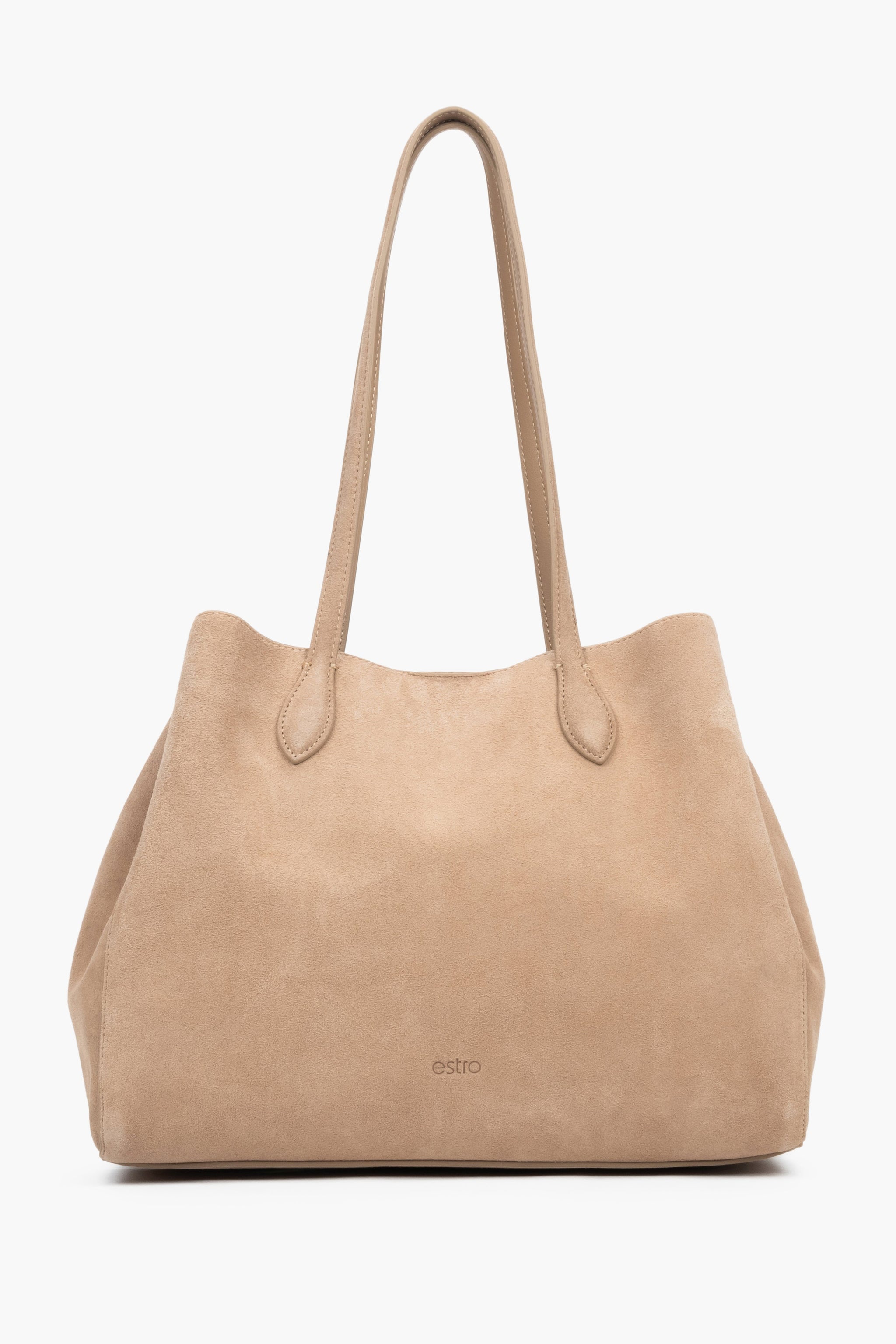Beige Damen-Shopper-Tasche aus Veloursleder Vorderansicht
