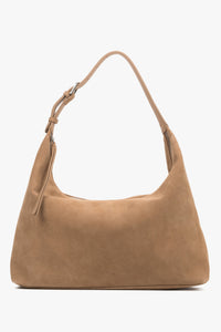 Frontalansicht der geräumigen beigen Damen-Shopper aus Velours.