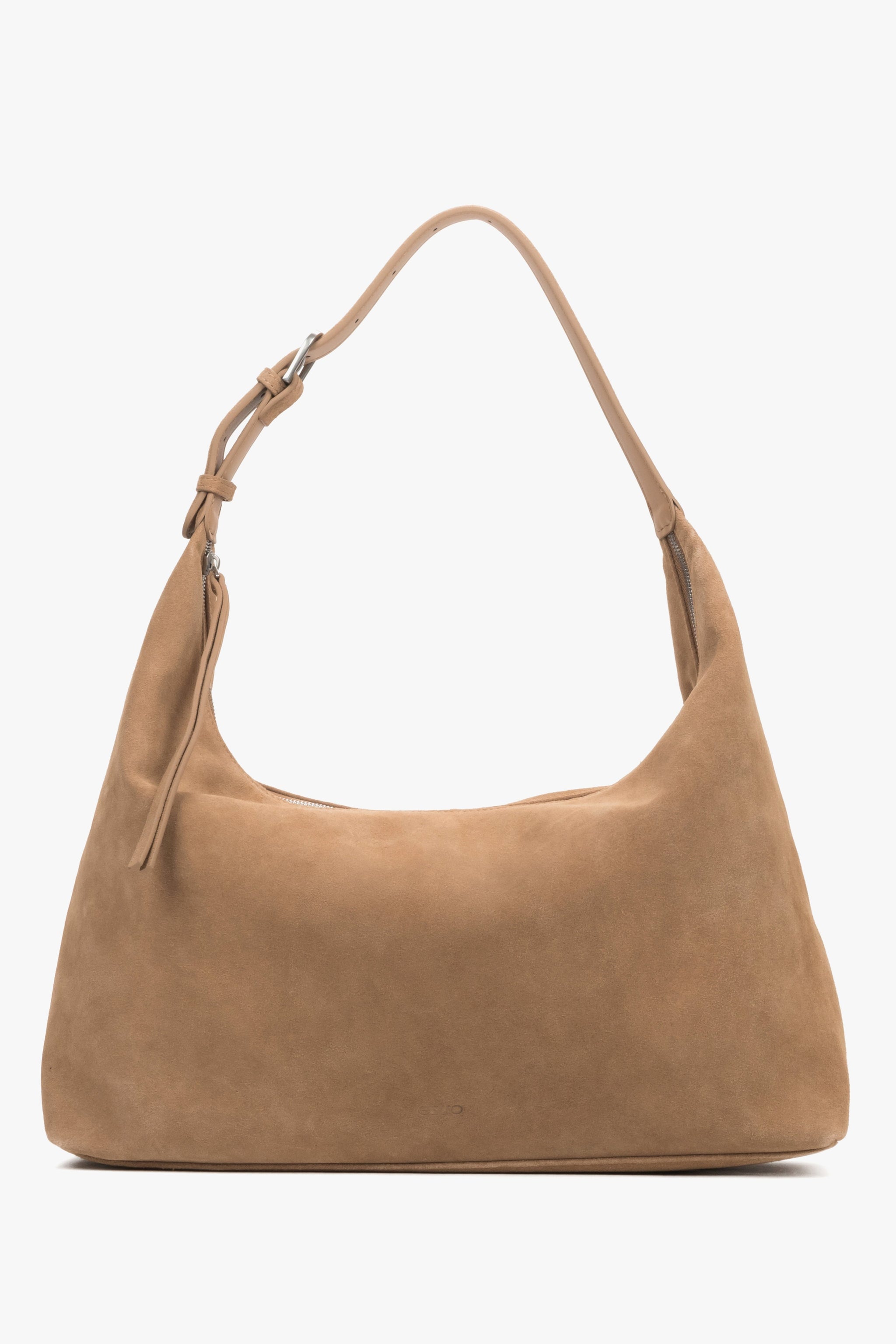 Frontalansicht der geräumigen beigen Damen-Shopper aus Velours.