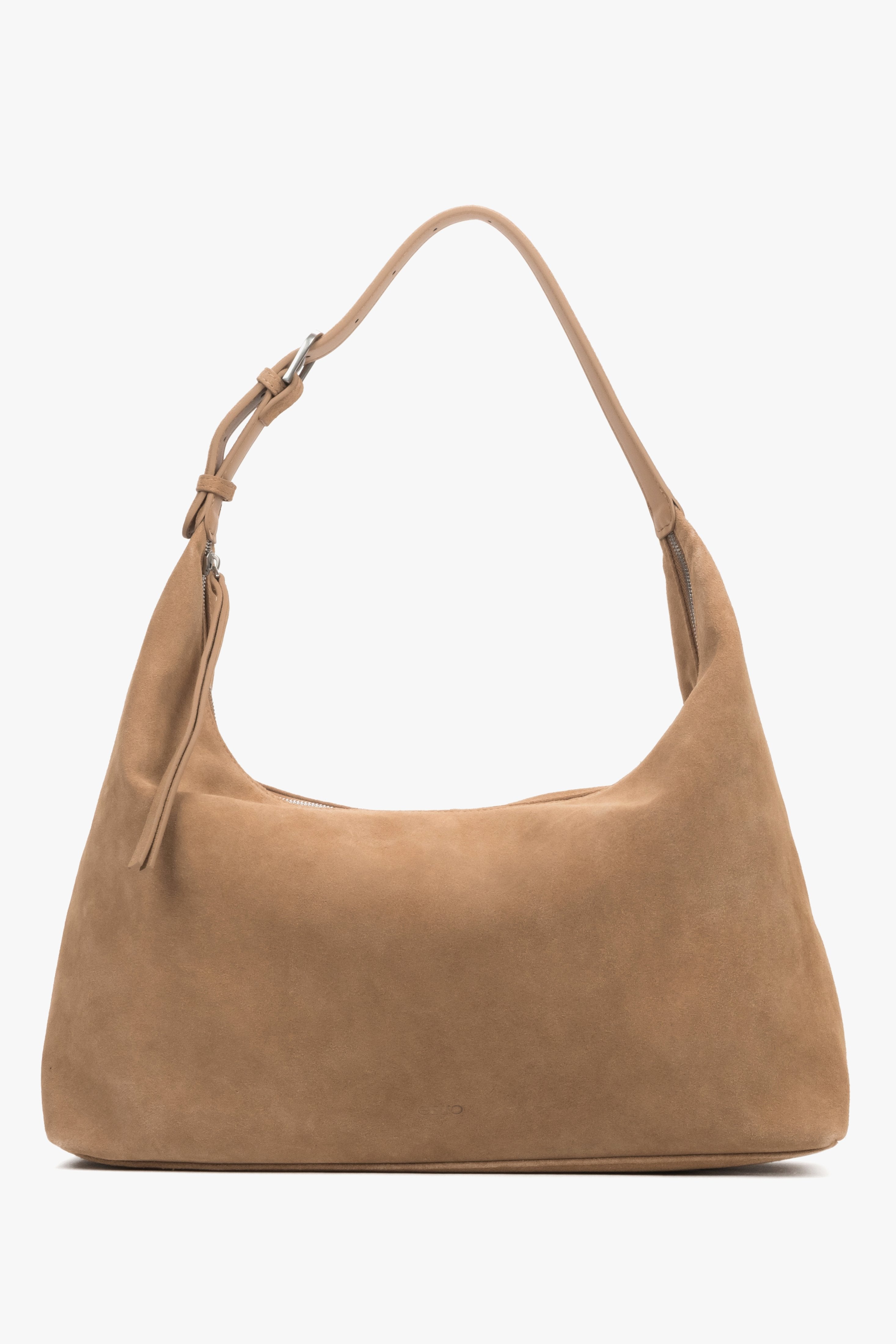 Frontalansicht der geräumigen beigen Damen-Shopper aus Velours.