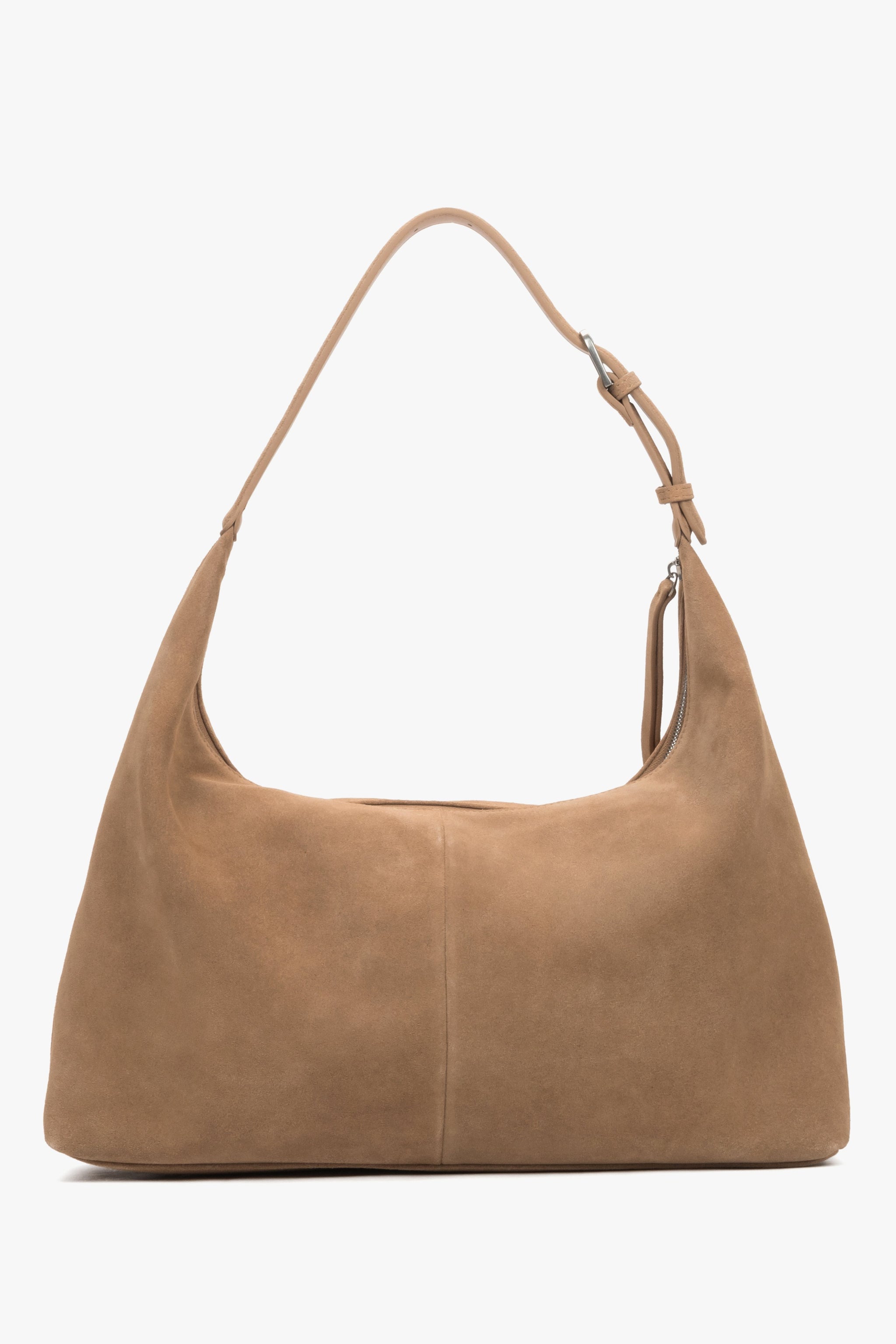 Rückansicht der eleganten beigen Shopper-Tasche aus echtem Velours.