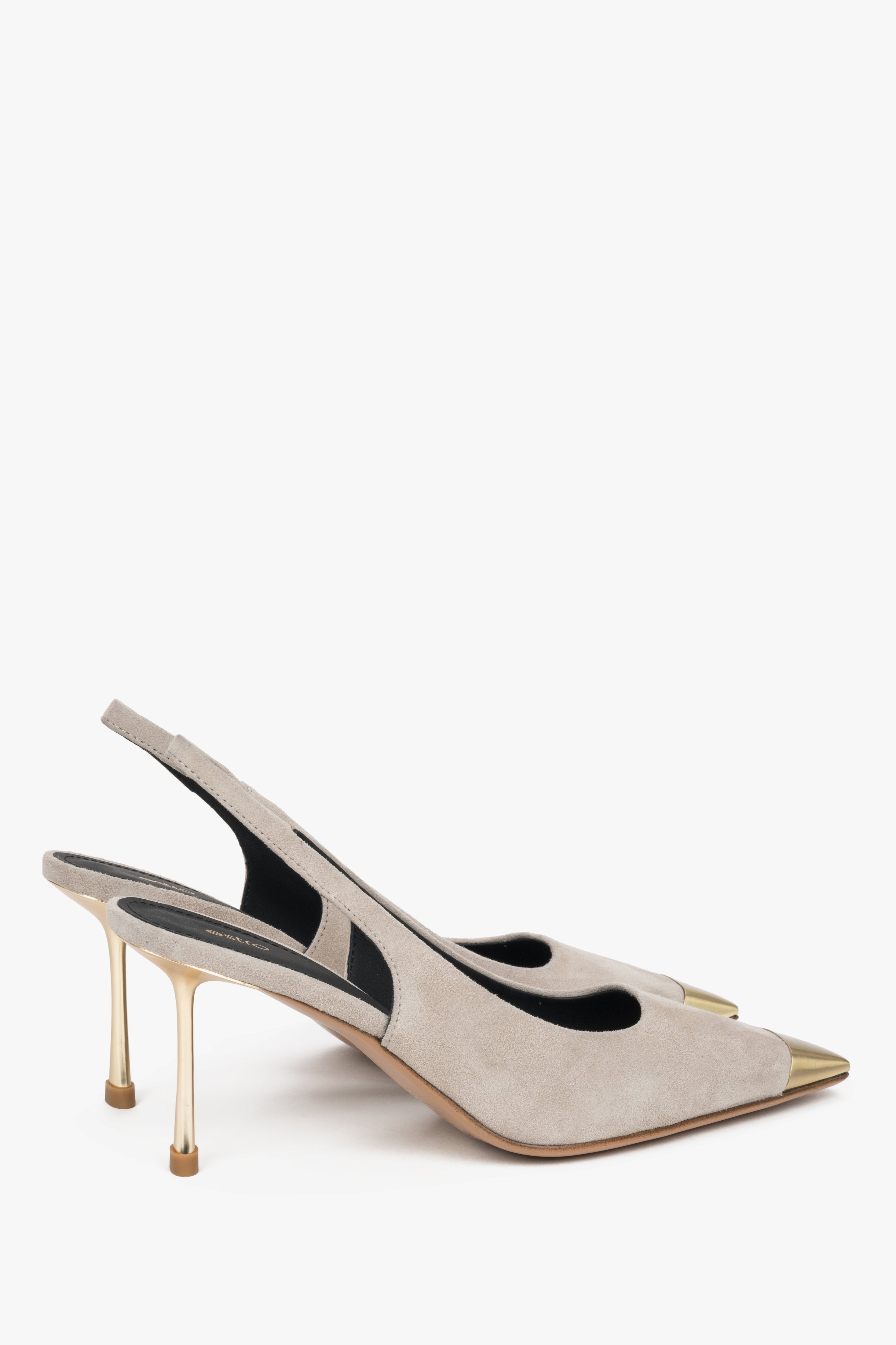 Beige Damen-Slingpumps aus Velours in seitlicher Ansicht mit offener Ferse