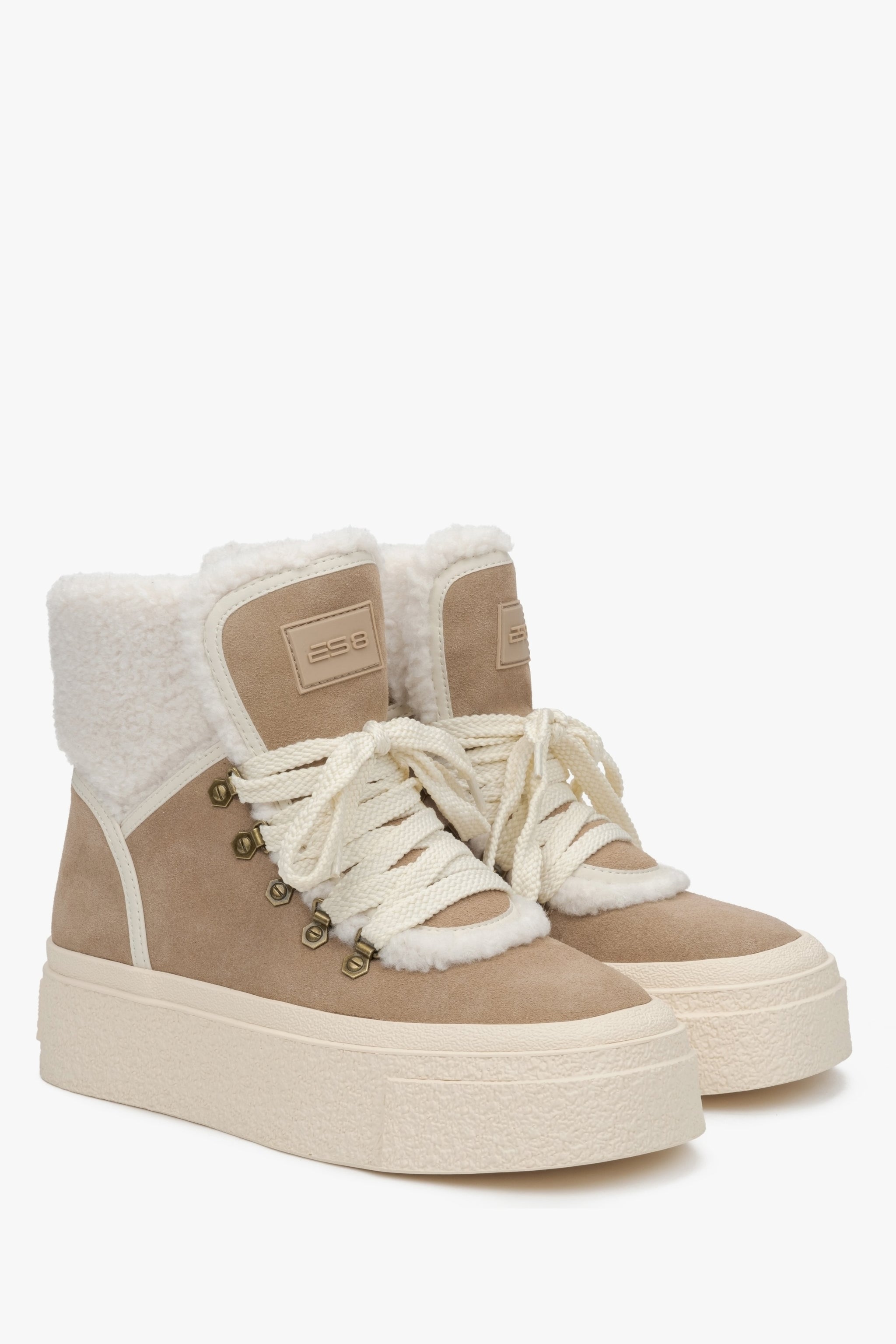 Beige Damen-Stiefelette aus Velours für den Winter ES8 ER00115189.