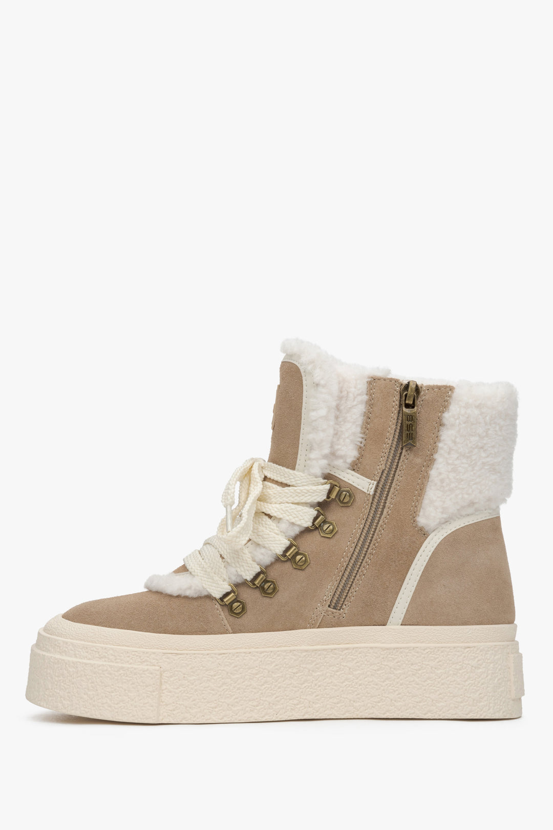 Beige Damenstiefeletten aus Velours, ES8.