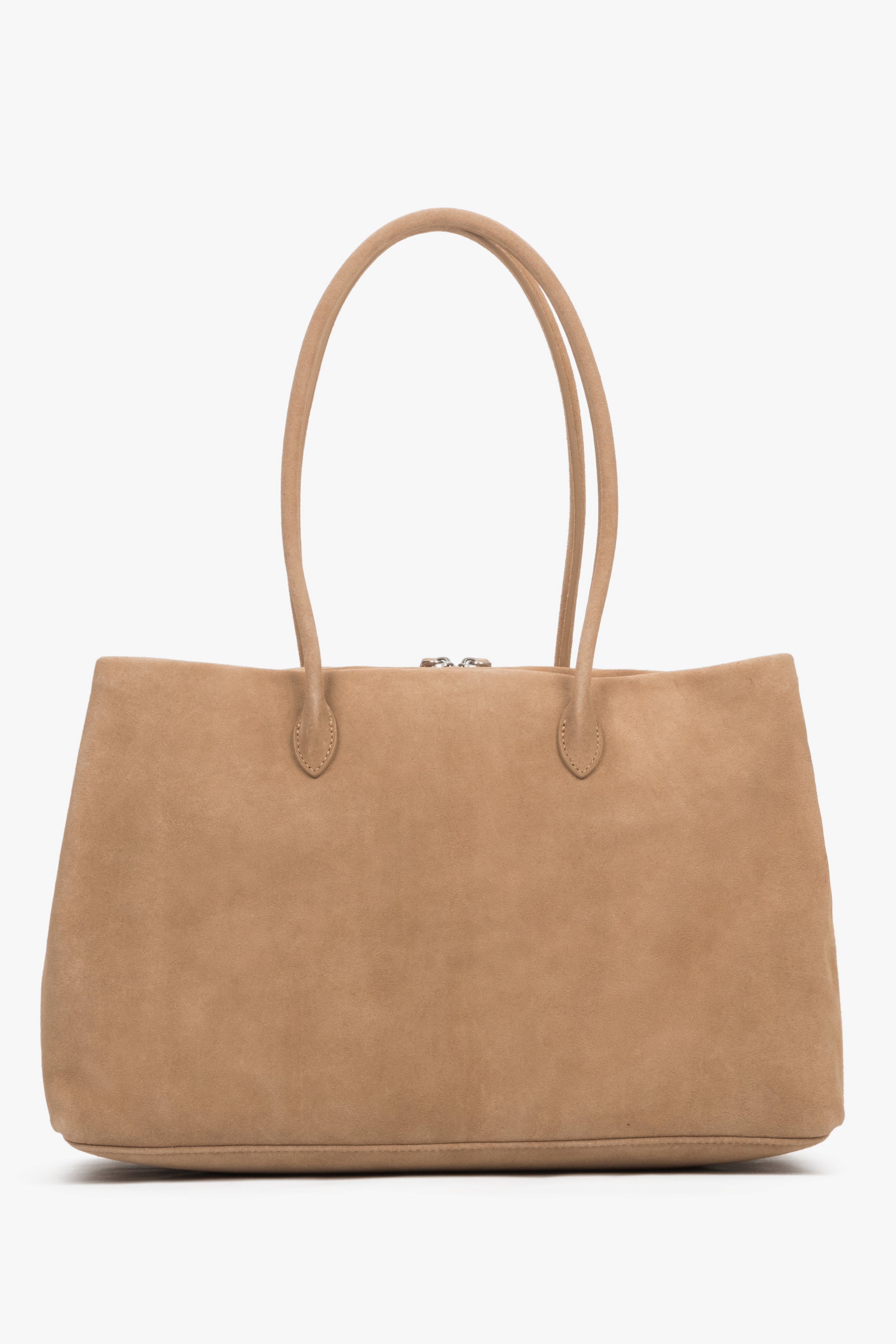 Rückansicht der großen beigen Damen-Tote-Bag aus echtem Velours.