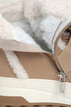 Estro Women's Velour Beige Ankle Boots for Winter with Cozy Wool Lining - details.
