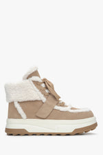 Damen-Winterstiefeletten in Beige aus Velours mit Wollfutter Estro ER00115863.