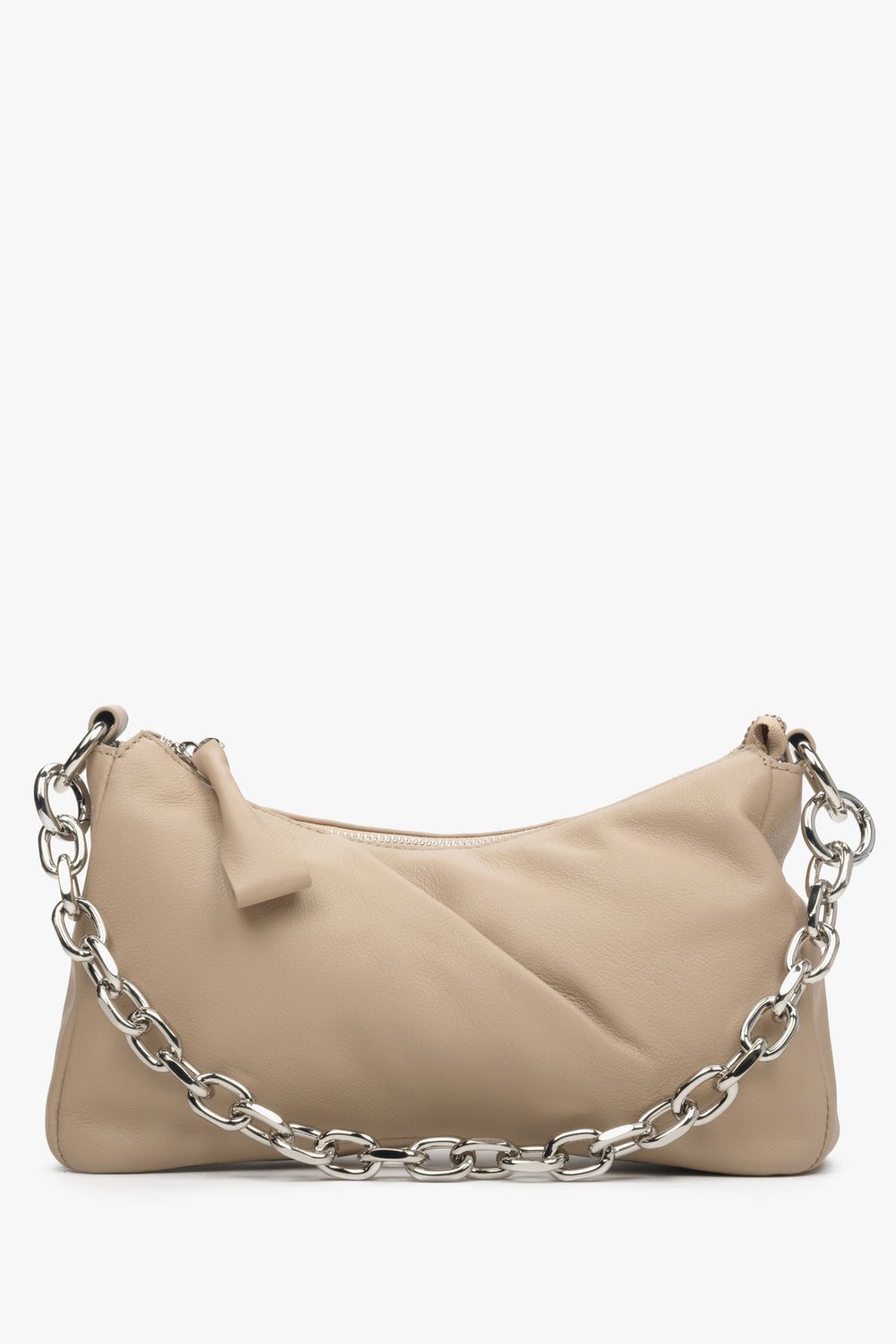 Beige Damentasche aus echtem Leder mit Kette Estro ER00113722.