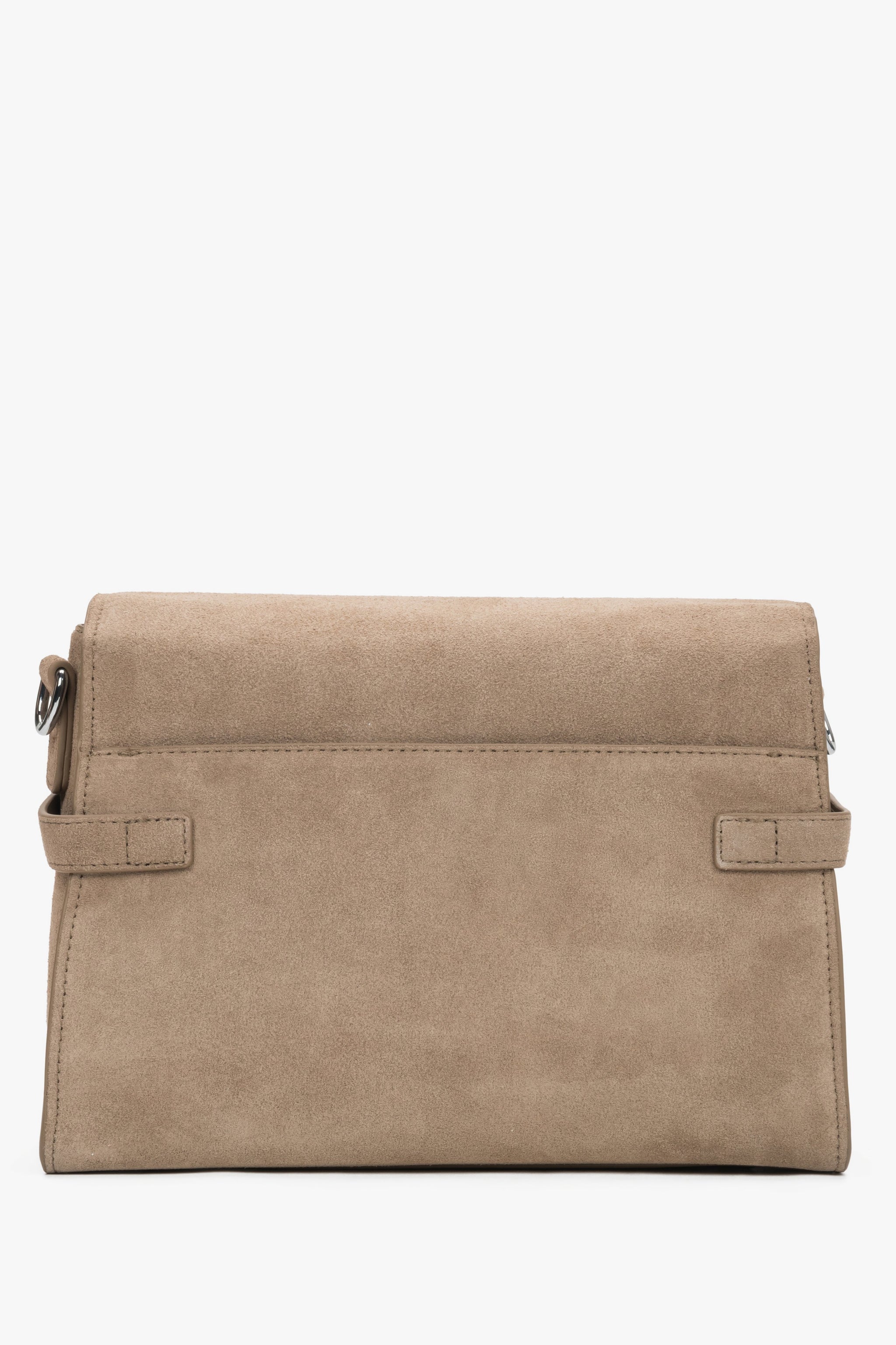 Beige kleine Damen-Schultertasche aus natürlichem Veloursleder in Rückansicht