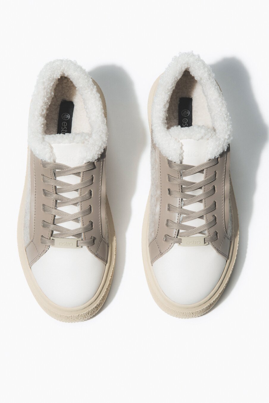 Beige Winter-Sneaker aus italienischem Velours und Glattleder Estro ER00116046.