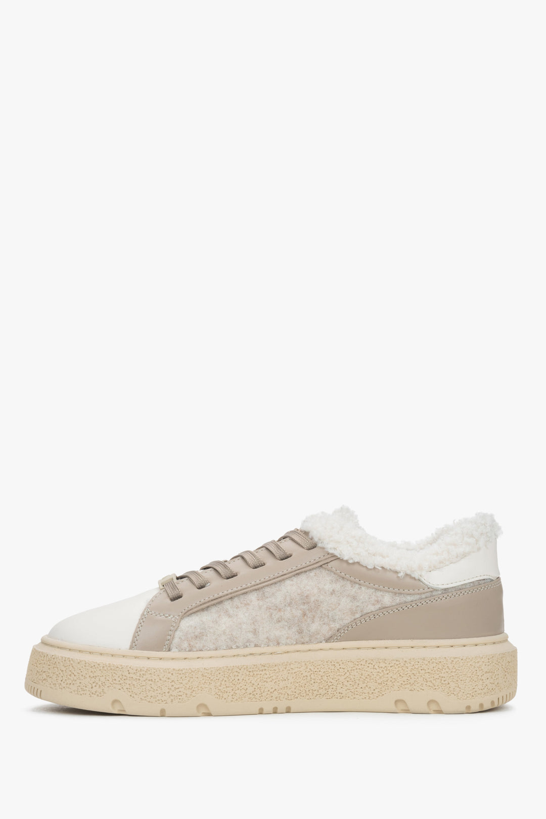 Beige Damen-Winter-Sneaker aus Leder und Velours.