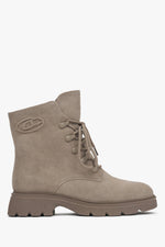 Beige Damen-Winterstiefeletten aus weichem Naturvelours Estro ER00115868.