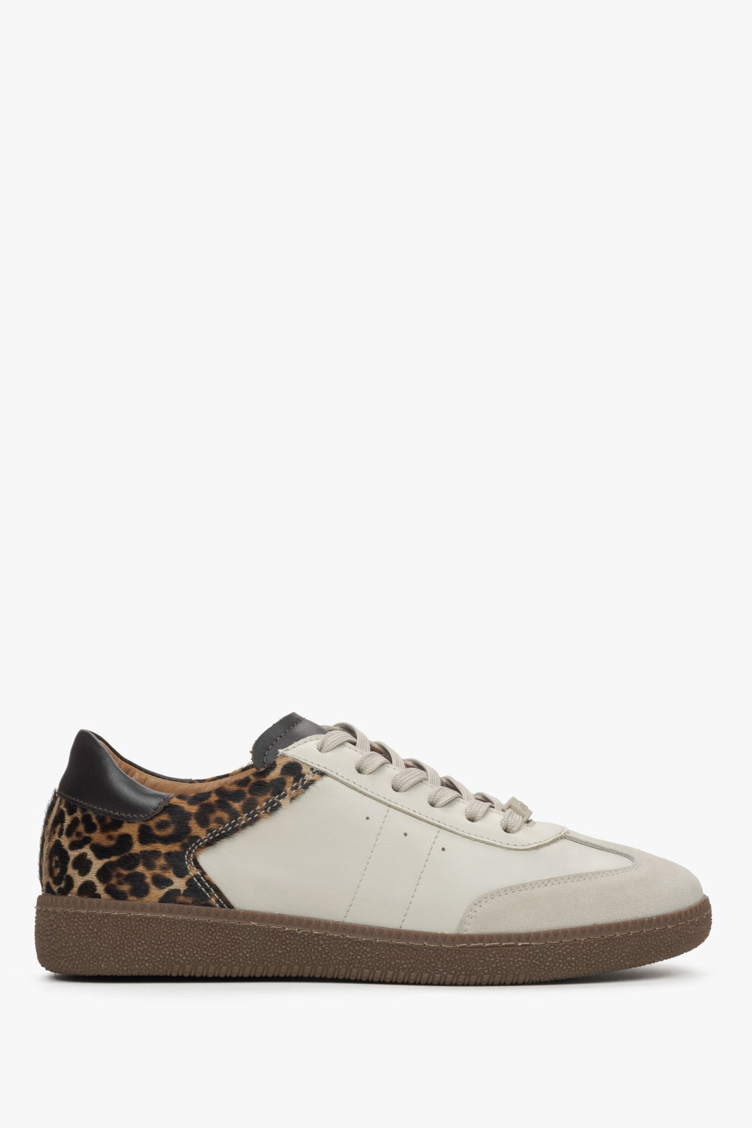 Beiger Damen-Sneaker mit Leo-Print aus edlem italienischem Echtleder Estro ER00115840.