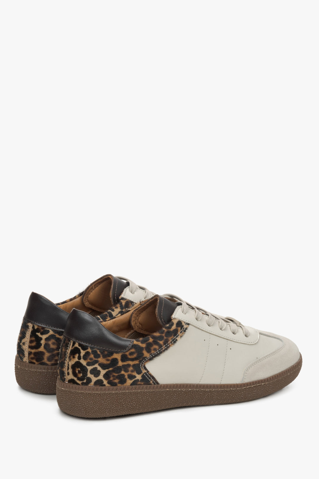 Beige Damen-Sneaker aus echtem Leder mit Leopardenmuster von Estro.