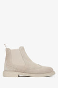 Damen-Chelsea-Boots in Beige aus Premium-italienischem Velours von Estro mit niedrigem Schaft – Schuhprofil.