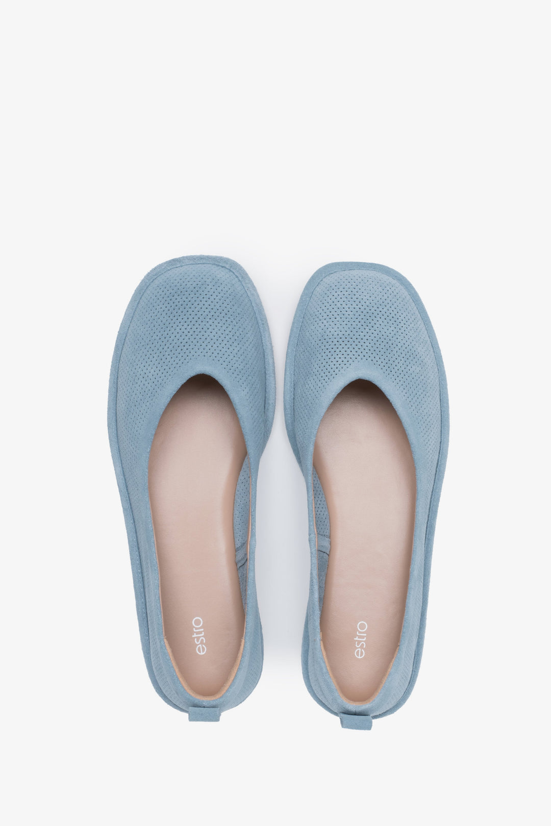 Damen Ballerinas aus perforiertem Veloursleder in Blau für warme Tage ER00116925