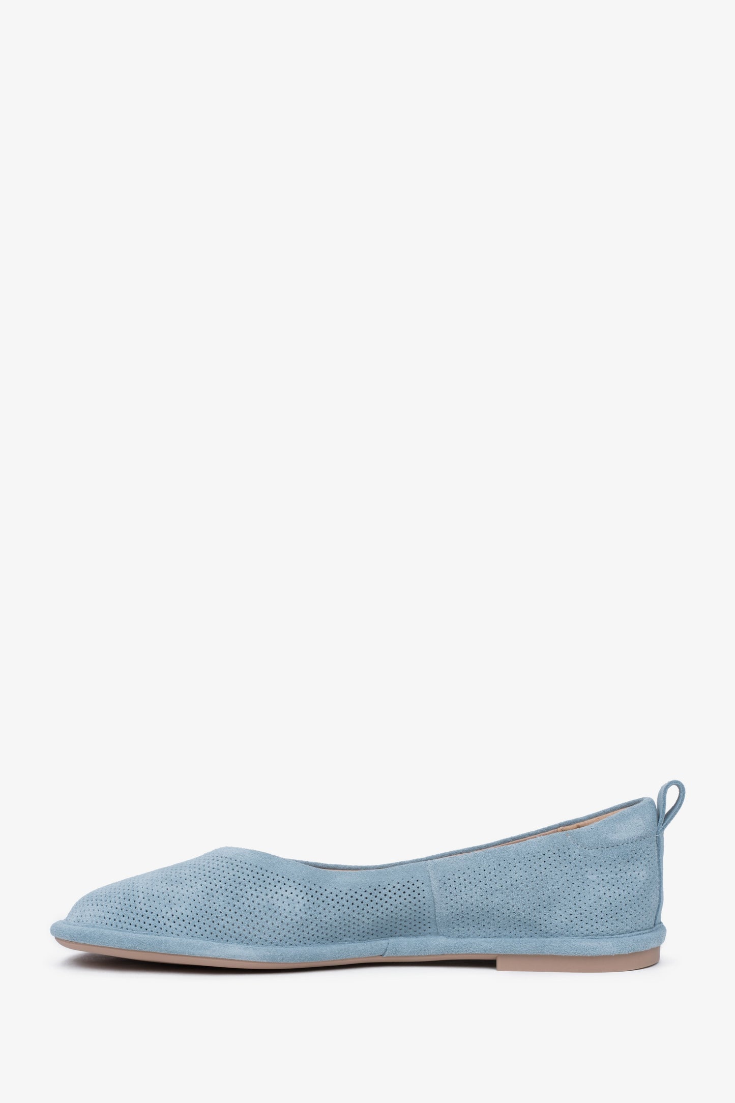 Elegante perforierte Ballerinas in Blau aus echtem Veloursleder ER00116925