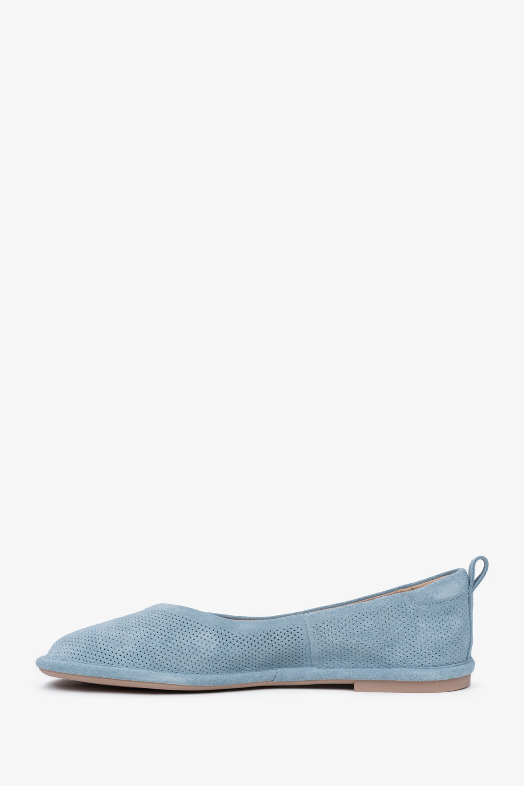 Elegante perforierte Ballerinas in Blau aus echtem Veloursleder ER00116925