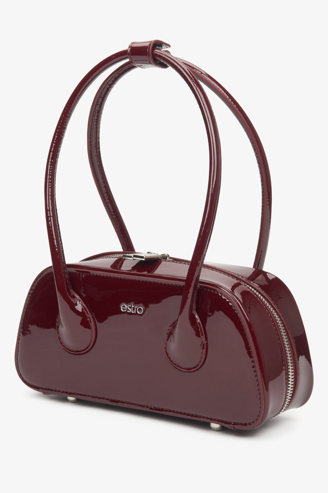Bordeauxrote Damen-Schultertasche aus glänzendem Lackleder von Estro.