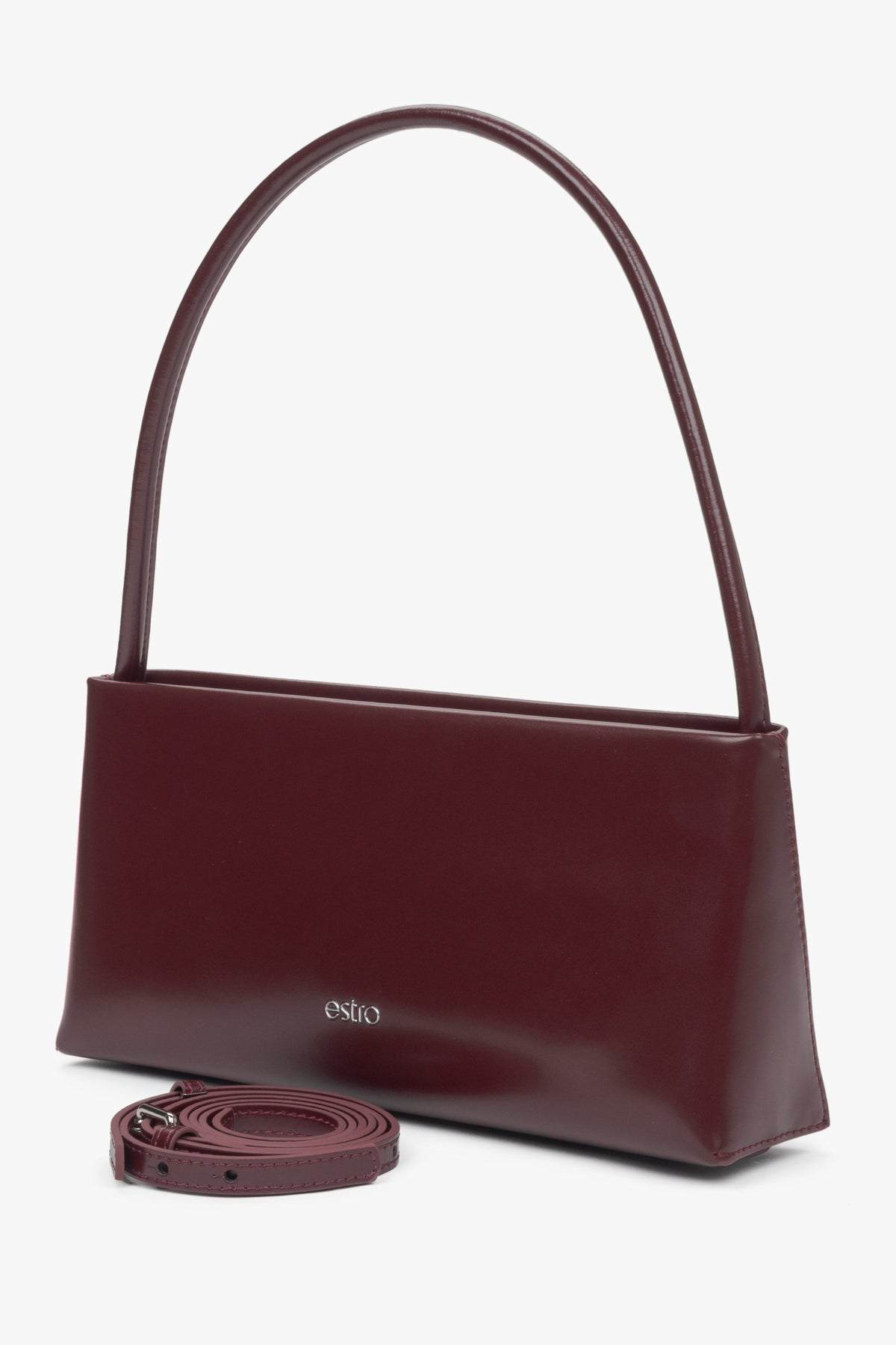 Bordeauxrote Damen-Schultertasche aus edlem Leder Estro ER00115801