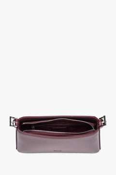 Bordeauxrote Damen-Schultertasche aus Leder von oben mit Reißverschluss