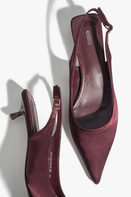 Bordeauxrote Damen-Slingpumps mit niedrigem Absatz Estro ER00117209.
