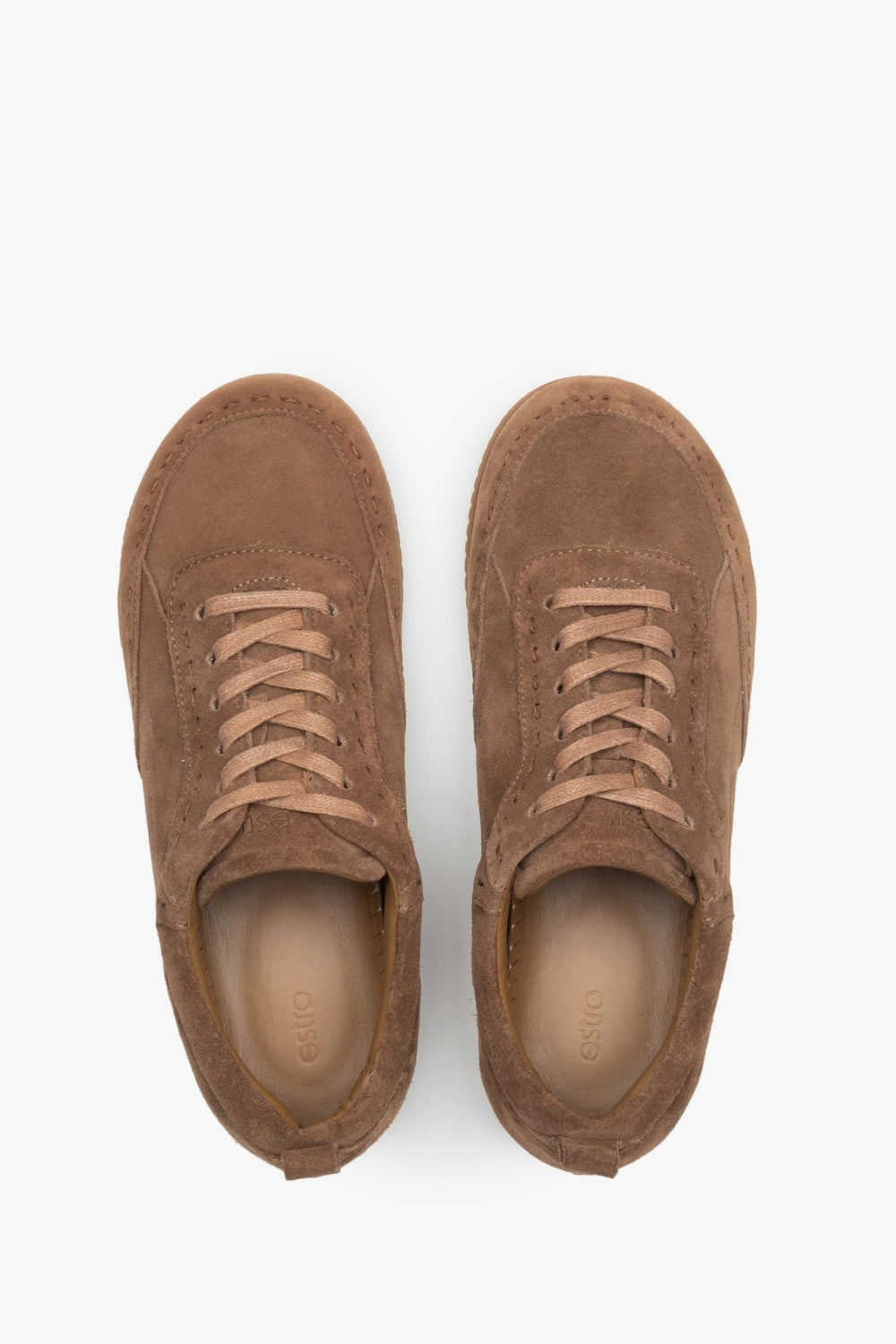 Braune Barefoot-Sneaker für Damen aus italienischem Velours Estro ER00119027.