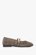 Braune Damen-Ballerinas aus edlem italienischem Velours mit eleganter Schnalle Estro ER00117954.