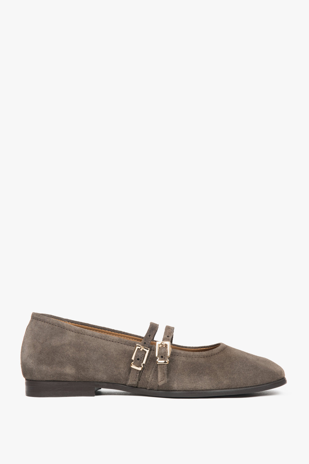 Braune Damen-Ballerinas aus edlem italienischem Velours mit eleganter Schnalle Estro ER00117954.