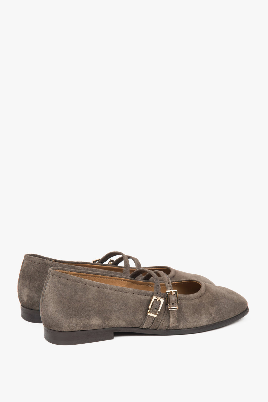 Damen-Ballerinas aus braunem Premium-Velours mit Schnalle.