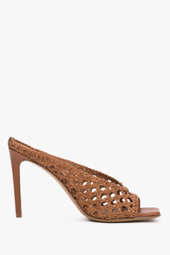 Braune Leder-Pantoletten mit hohem Stilettoabsatz
