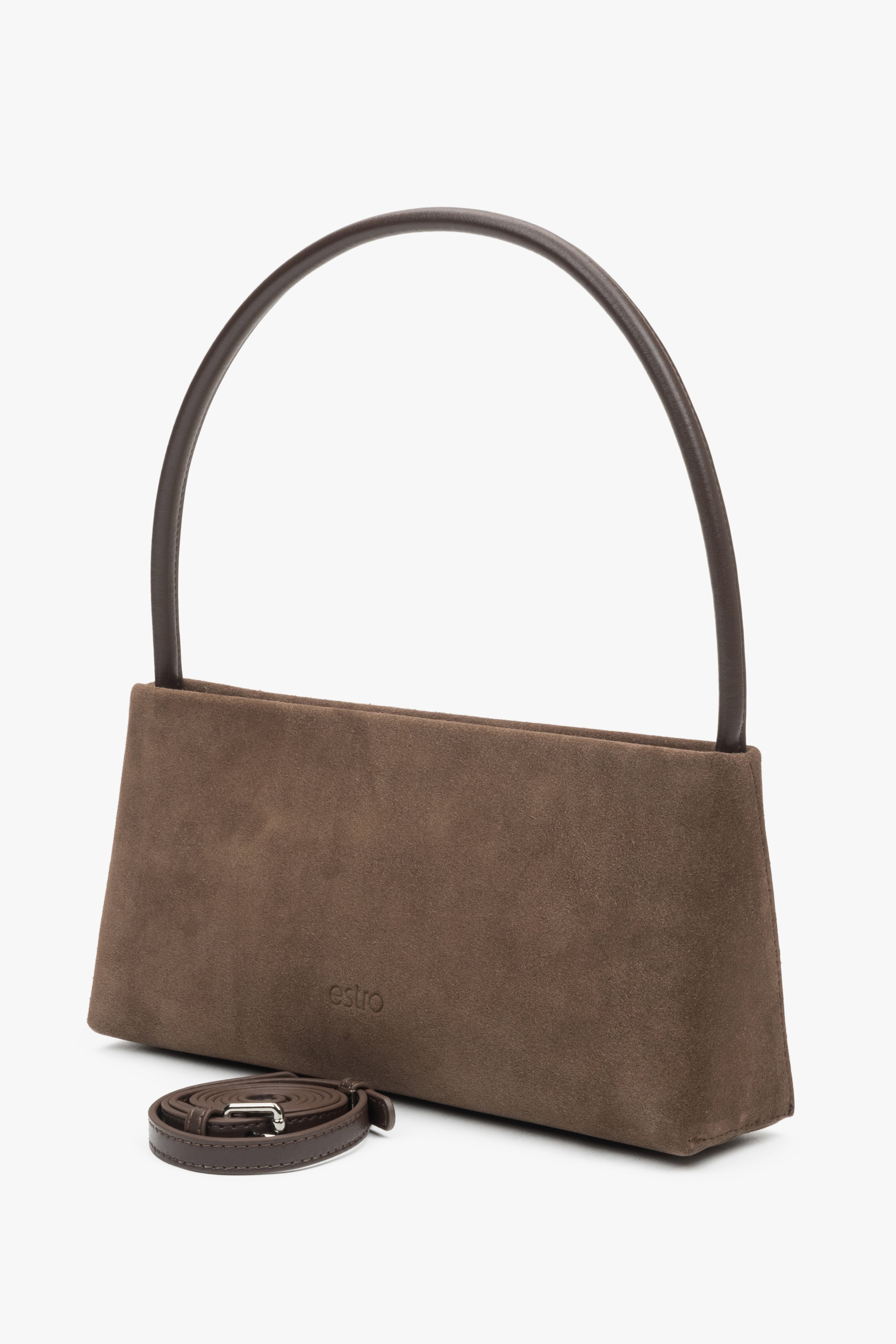 Elegante braune Damen-Schultertasche aus echtem Velours Estro ER00116821