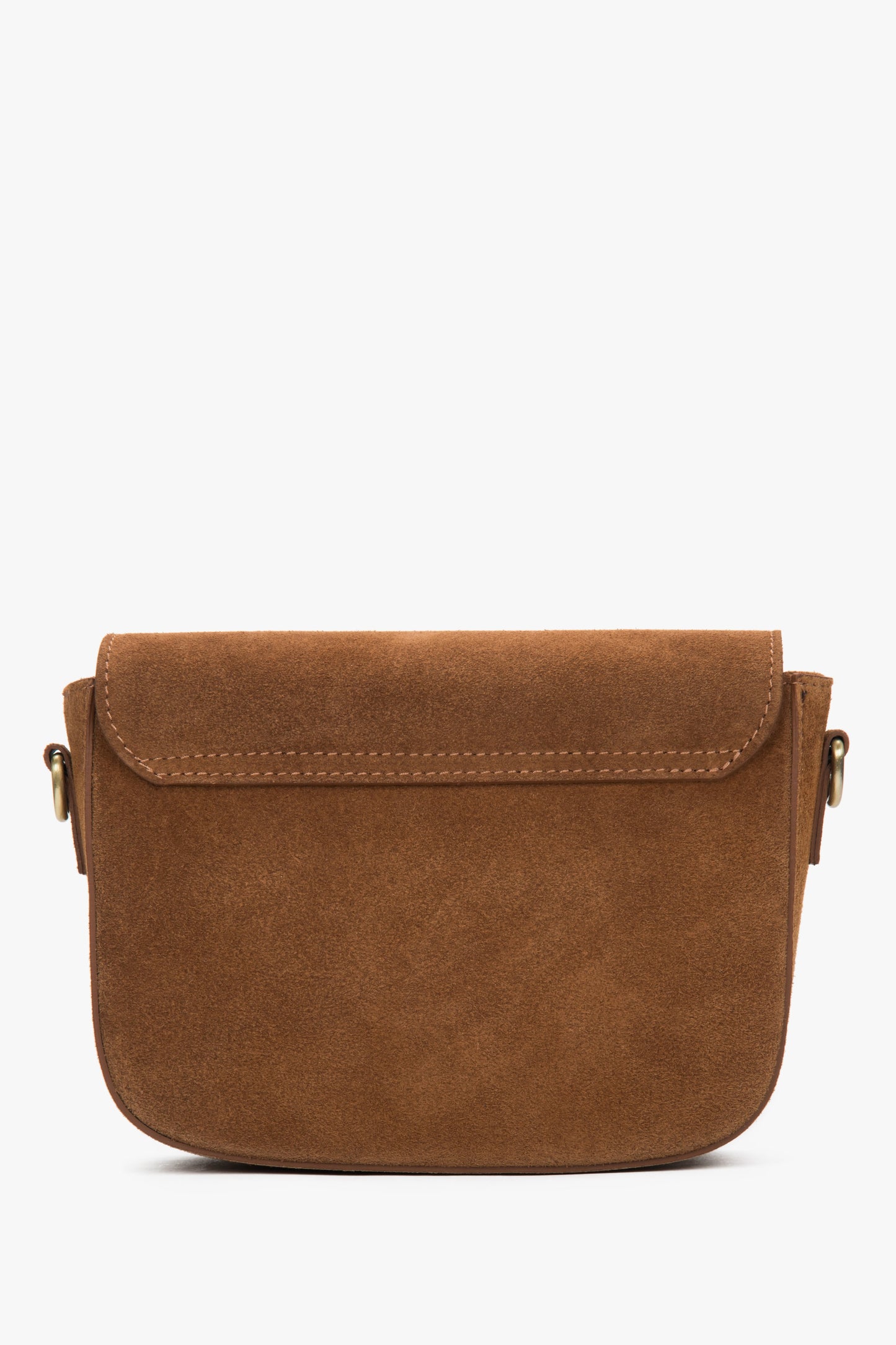 Rückwärtige Ansicht der schlichten und eleganten braunen Schultertasche von Estro