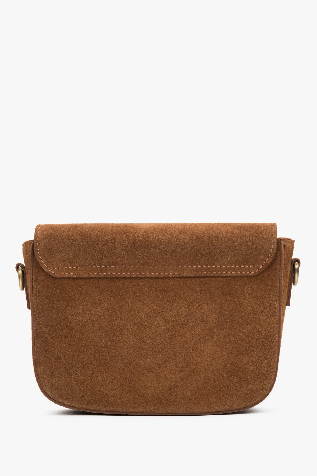 Rückwärtige Ansicht der schlichten und eleganten braunen Schultertasche von Estro