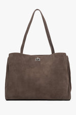 Braune Damen-Shopper-Tasche aus natürlichem Veloursleder in Frontalansicht