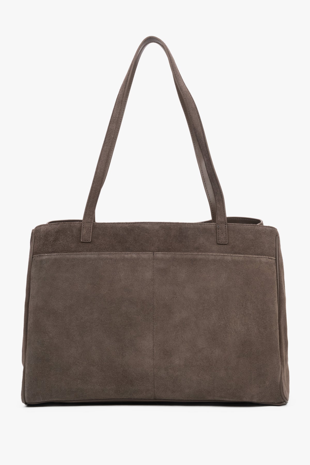 Braune Damen-Shopper-Tasche aus natürlichem Veloursleder in Rückansicht