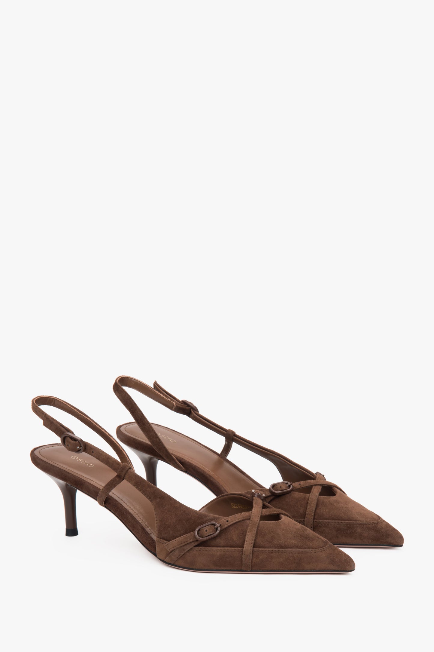 Braune Velours-Slingback-Pumps mit niedrigem Absatz von Estro.