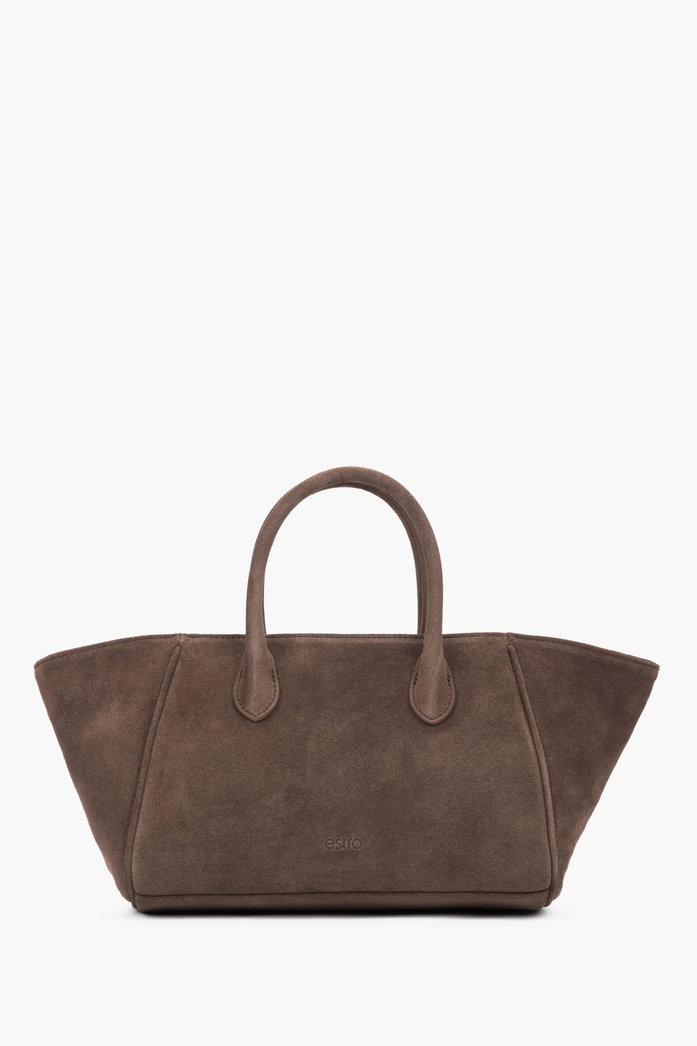 Braune Damen-Tote-Bag aus Veloursleder Vorderansicht