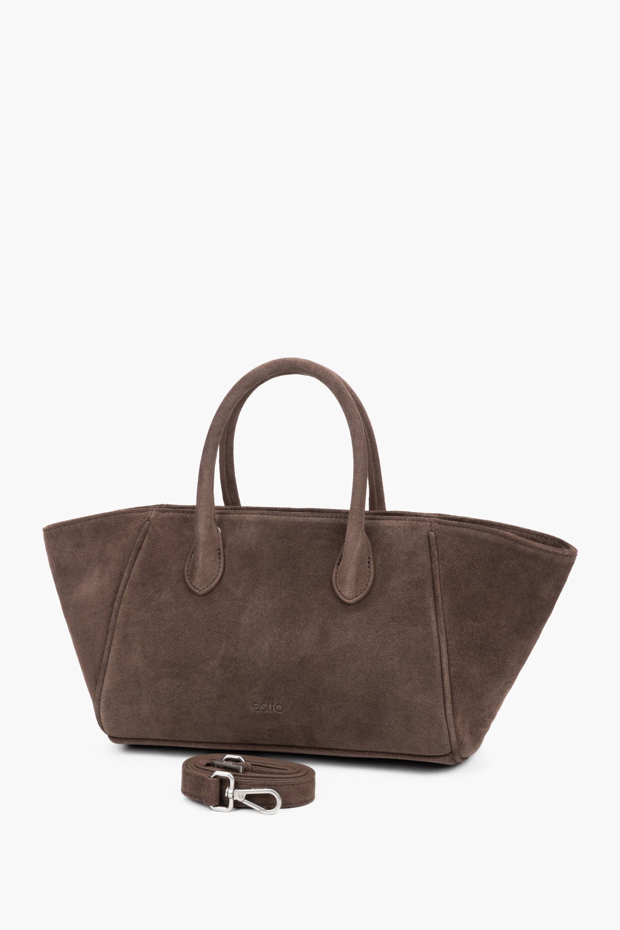 Elegante Velours-Handtasche im Querformat schräge Ansicht