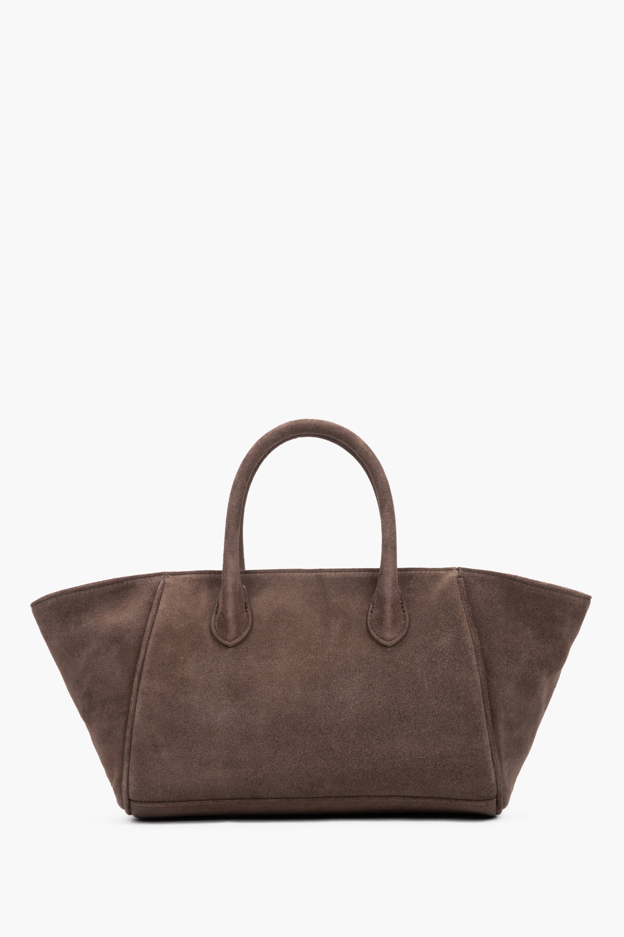 Braune Veloursleder-Tasche mit kurzen Henkeln Seitenprofil