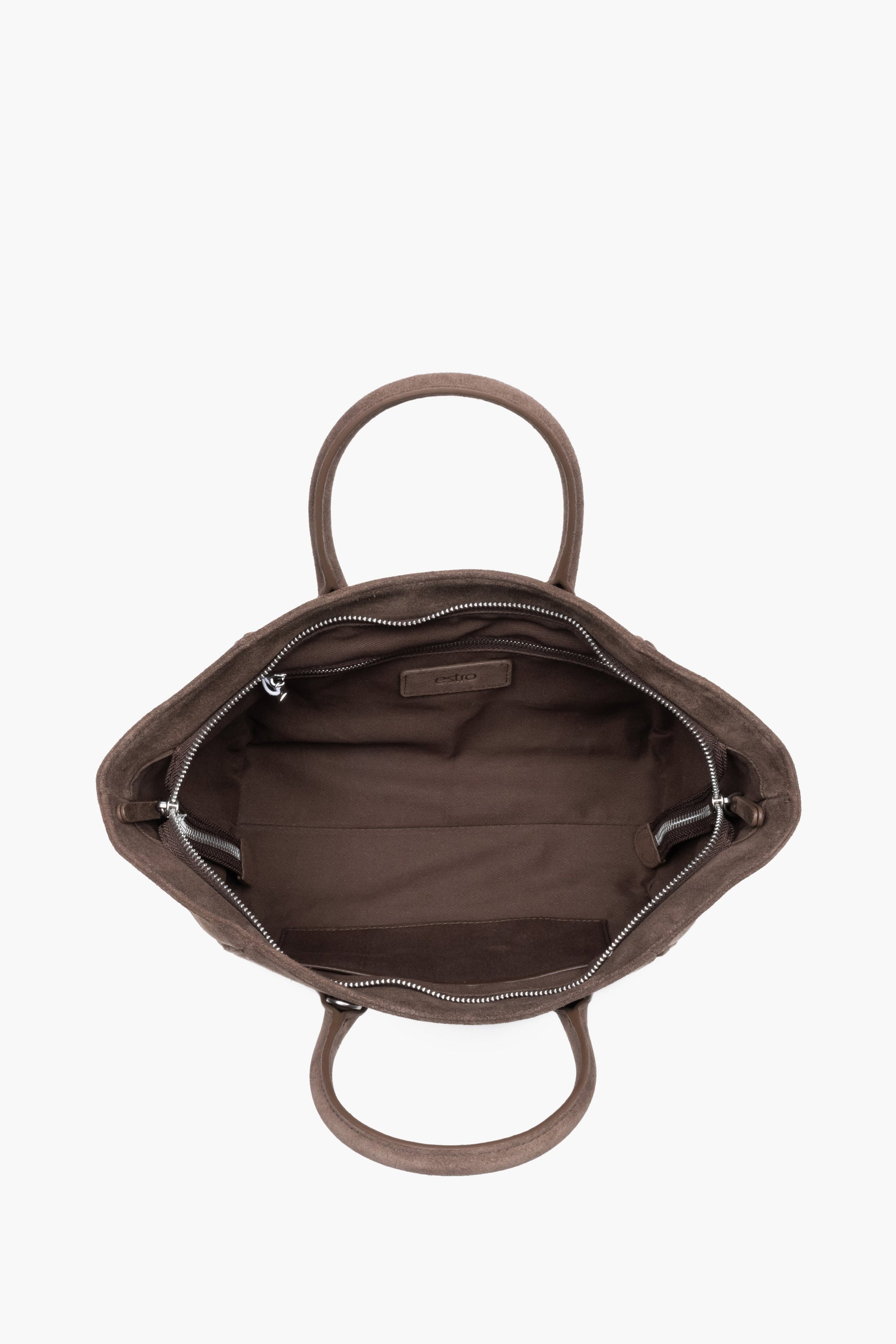 Damen-Tote-Bag in Braun mit silbernen Beschlägen von oben