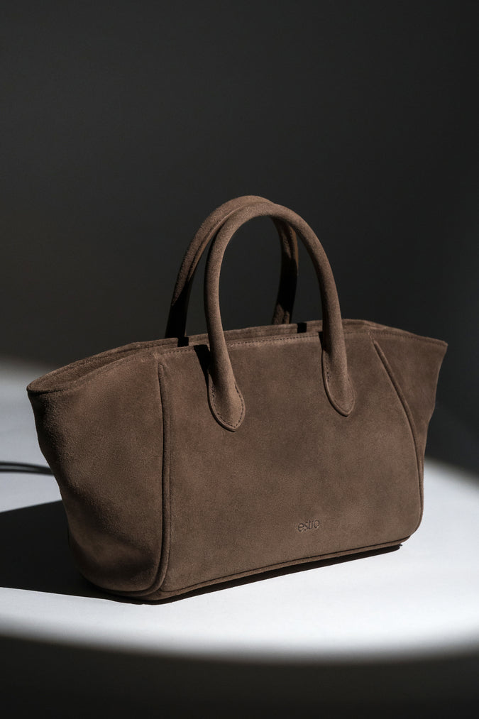 Braune Damen-Tote-Bag aus echtem Veloursleder Estro ER00119881