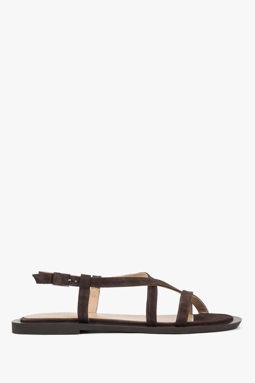 Braune Damen-Velours-Sandalen mit Kreuzriemen Estro ER00117386.