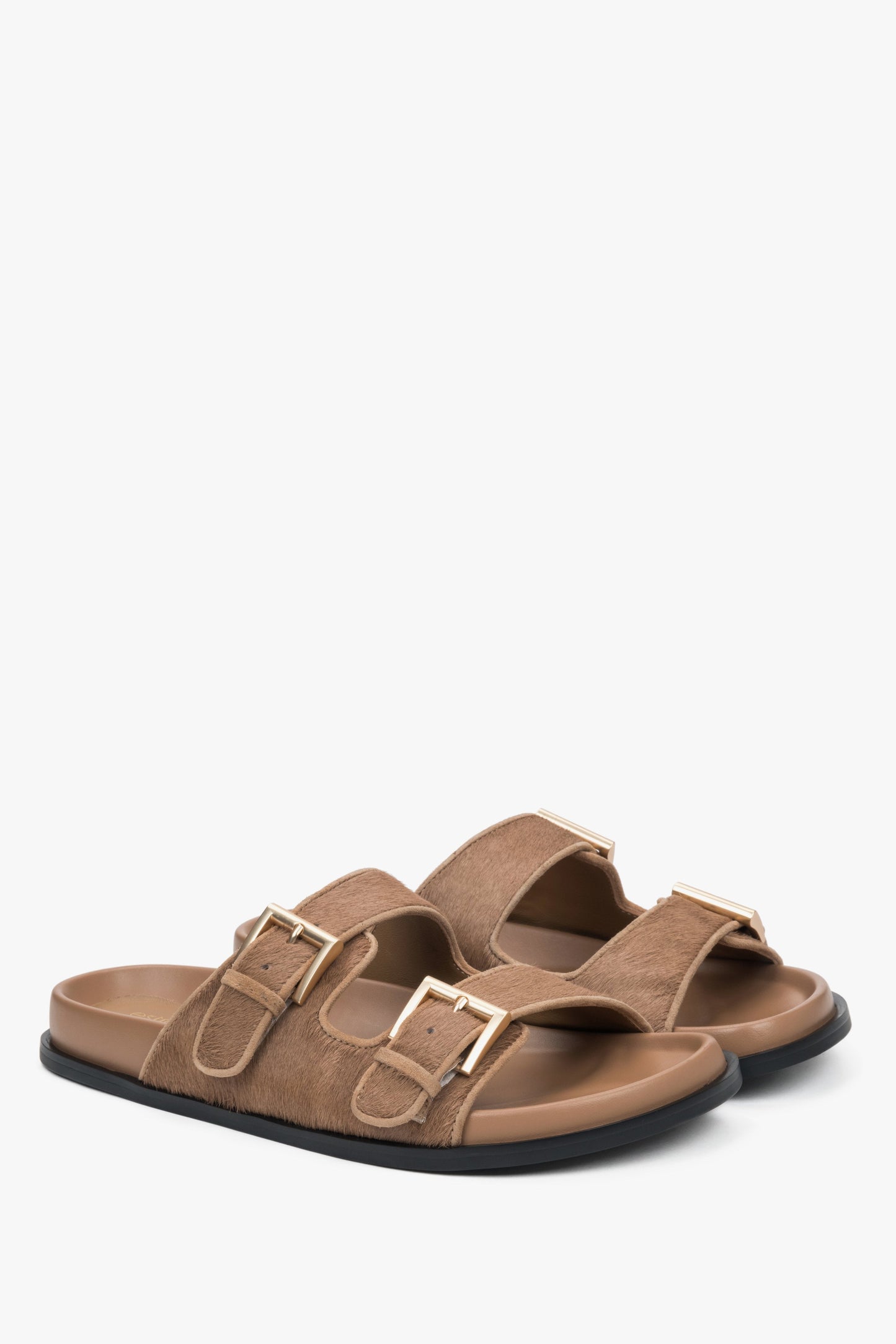 Braune Pantolette aus Leder mit verstellbaren Riemen für Damen Estro ER00117198