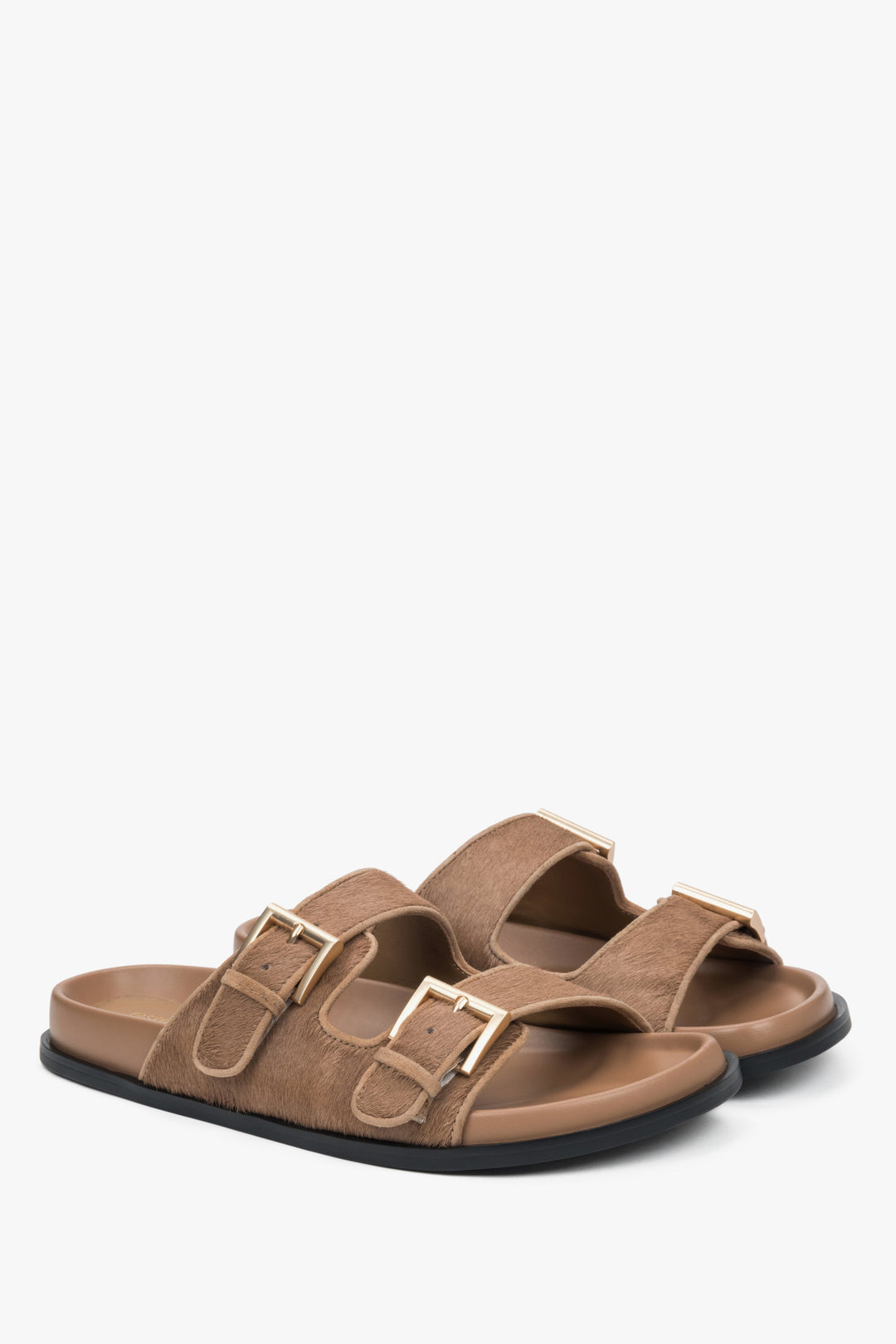 Braune Pantolette aus Leder mit verstellbaren Riemen für Damen Estro ER00117198