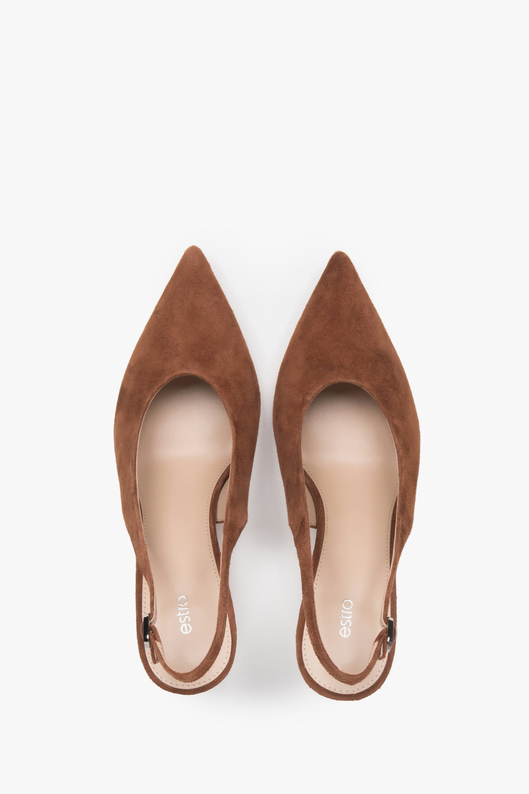 Elegante braune Slingback-Schuhe aus Velours für Damen.